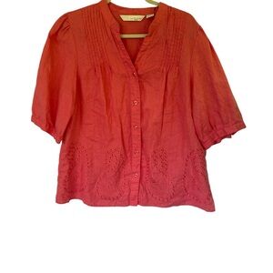 Plus size Lucy & Laurel Coral Blouse with Paisley Detail